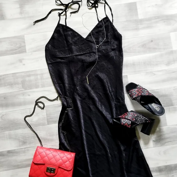 NWT Free People Tie Strap Slip Dress in Black - Picture 3 of 14
